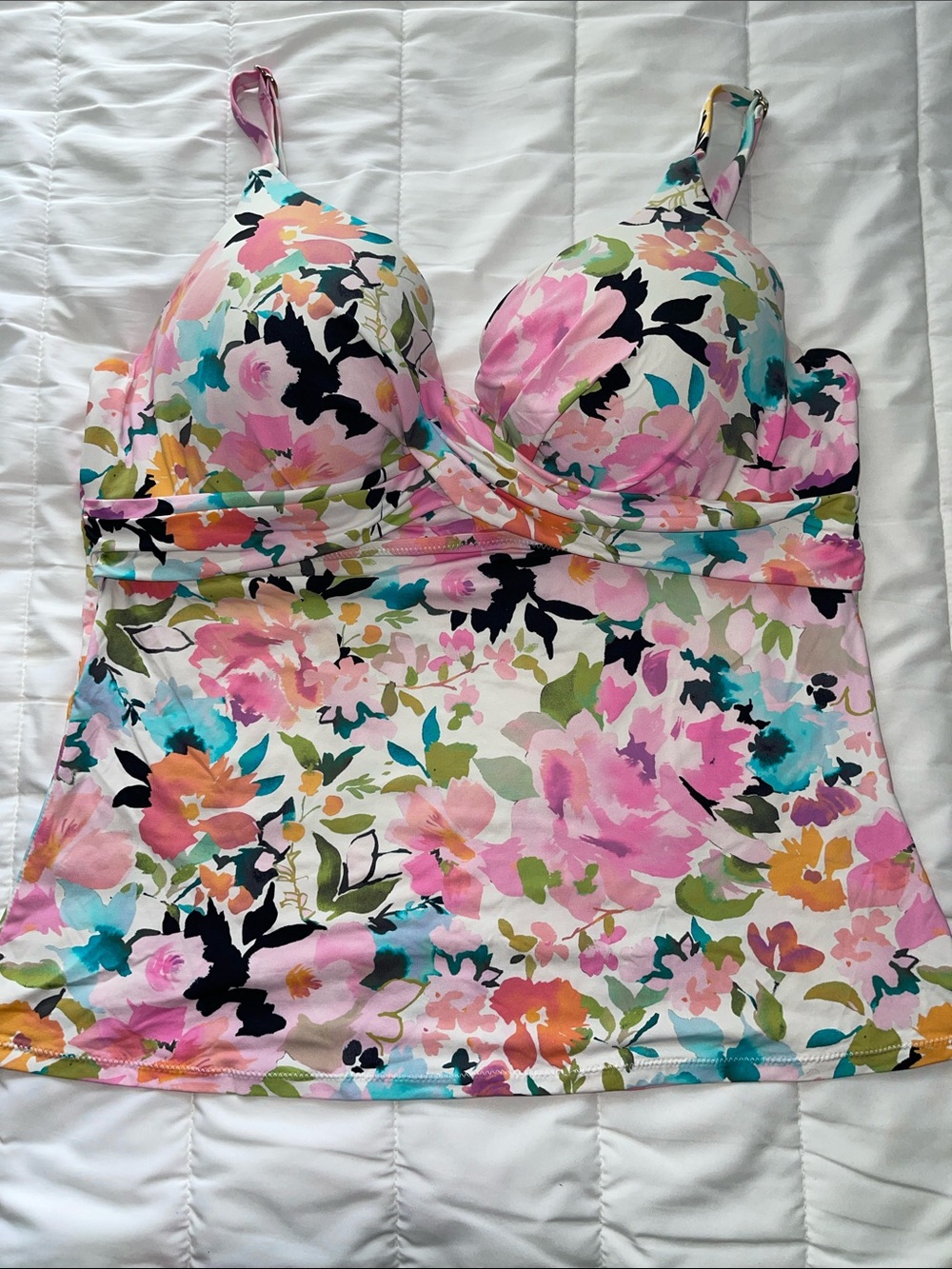 Leilani Floral Molded Cup Tankini Top - Pink Multi Size 14